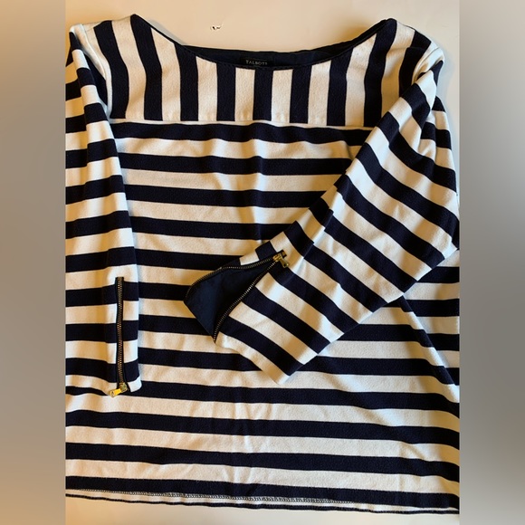 Talbots Tops - Talbots Striped Navy Blue White Top Zipper Sleeves, women size 2XL